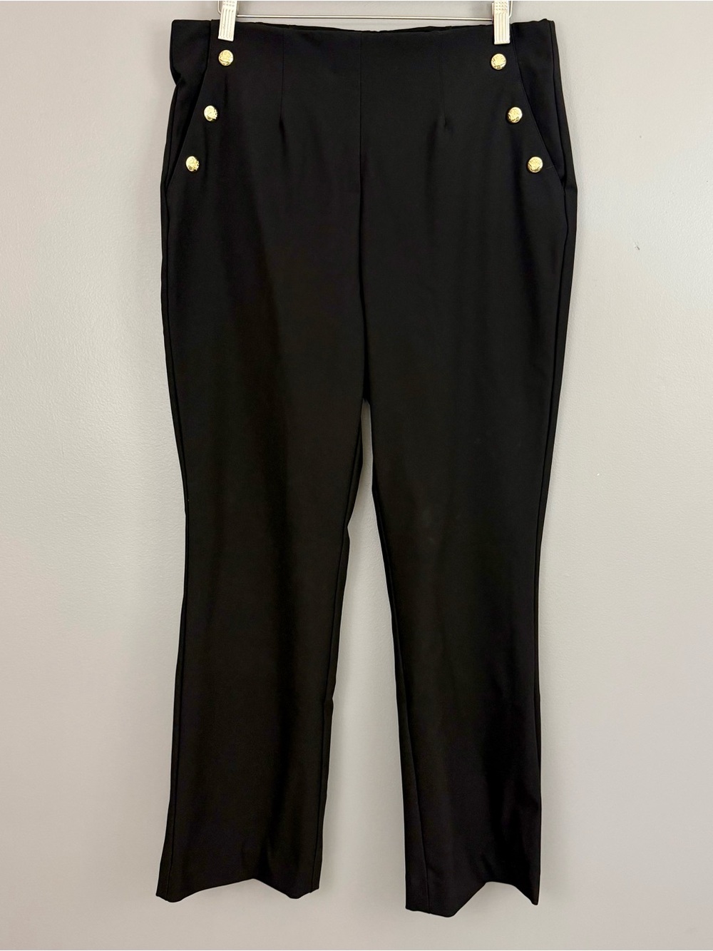 Counterparts Black Stretch Pants Gold Crest Buttons Straight Leg Trousers 14 16